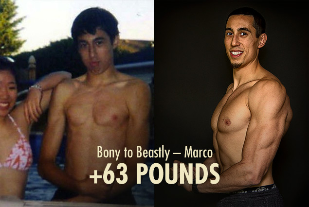 Before and after results photo of a skinny man building muscle.