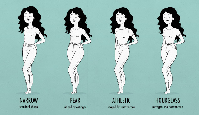 female body shapes & bone structure—skinny banana, pear, hourglass, athletic