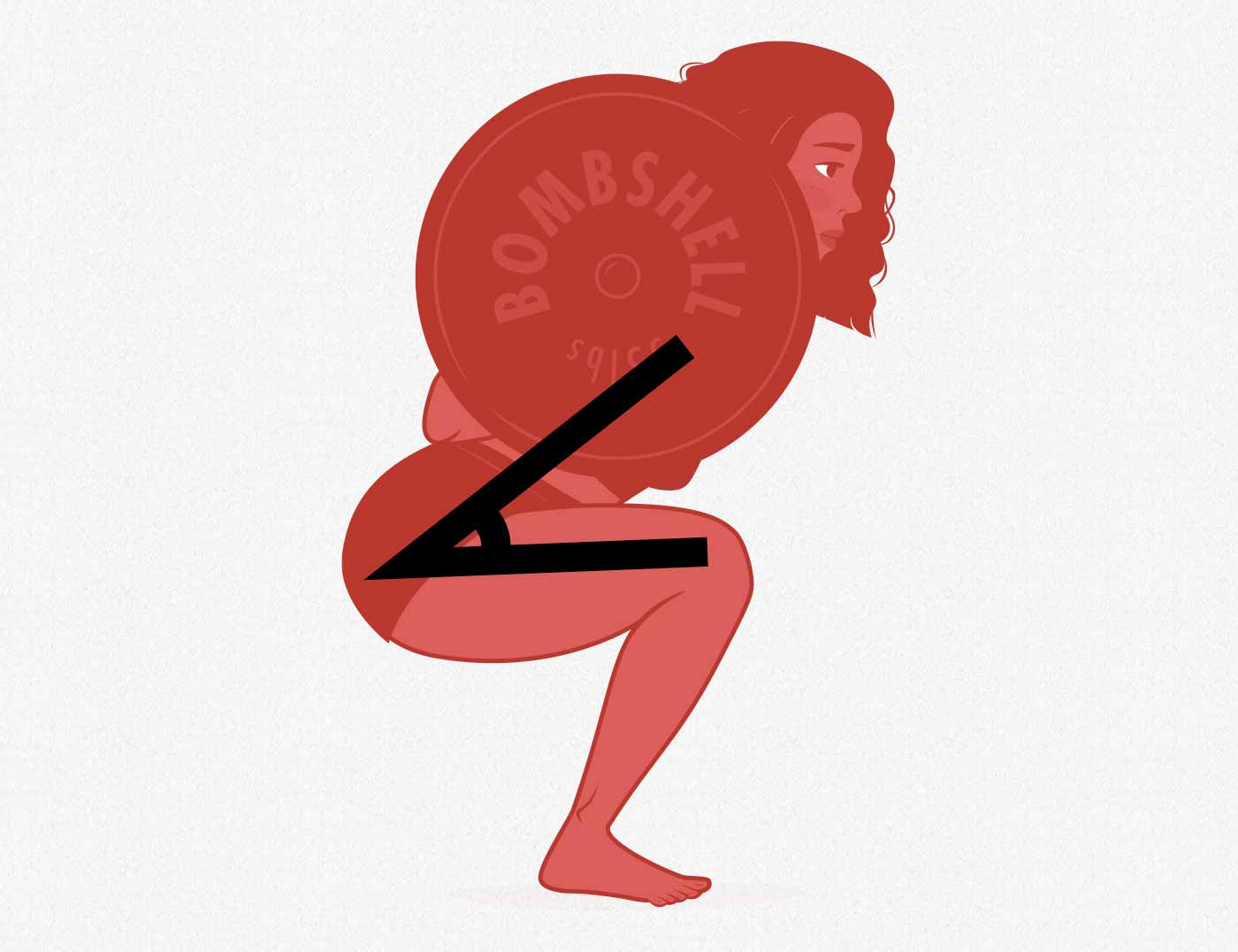 Illustration of a woman driving her hips back while squatting to engage her glutes.