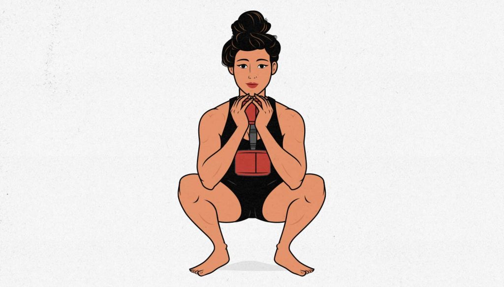 Illustration of a Women Doing a Dumbbell Goblet Squat