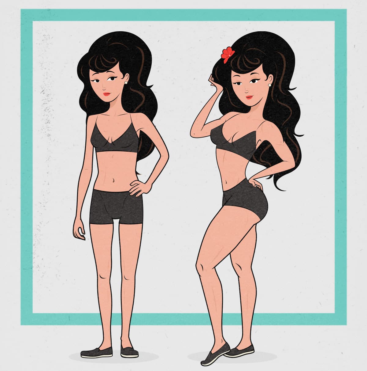 Illustration of a skinny woman gaining weight.