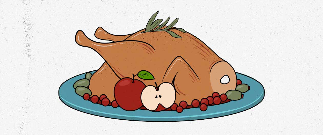 Illustration of a roast turkey—a great source of protein for building muscle.