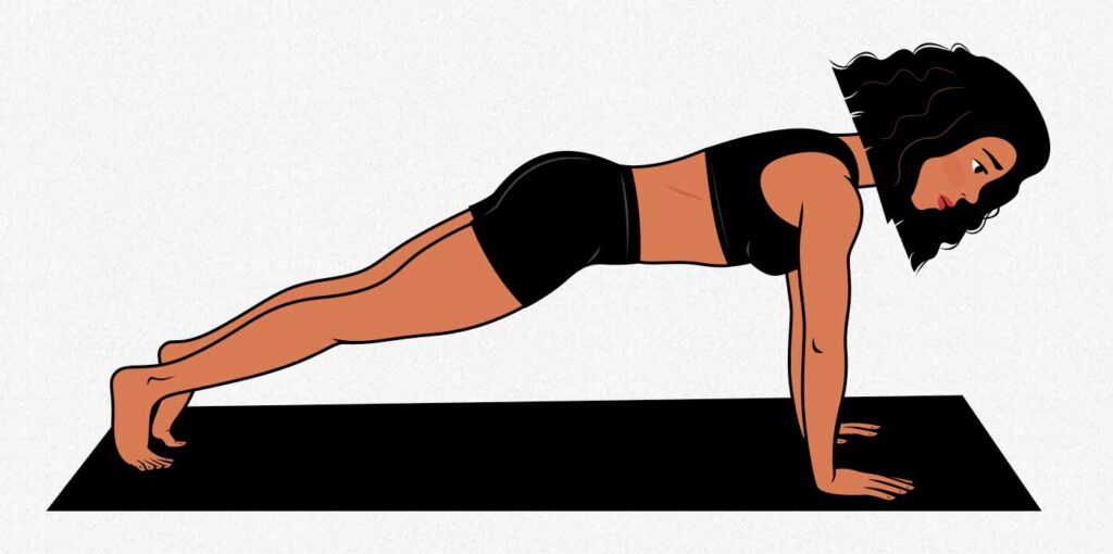 Illustration of a woman doing bodyweight push-ups to build muscle.