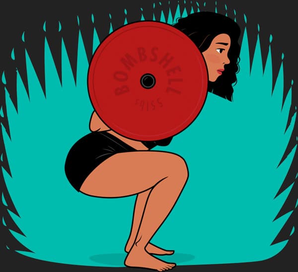 Illustration of a skinny girl squatting to build muscle