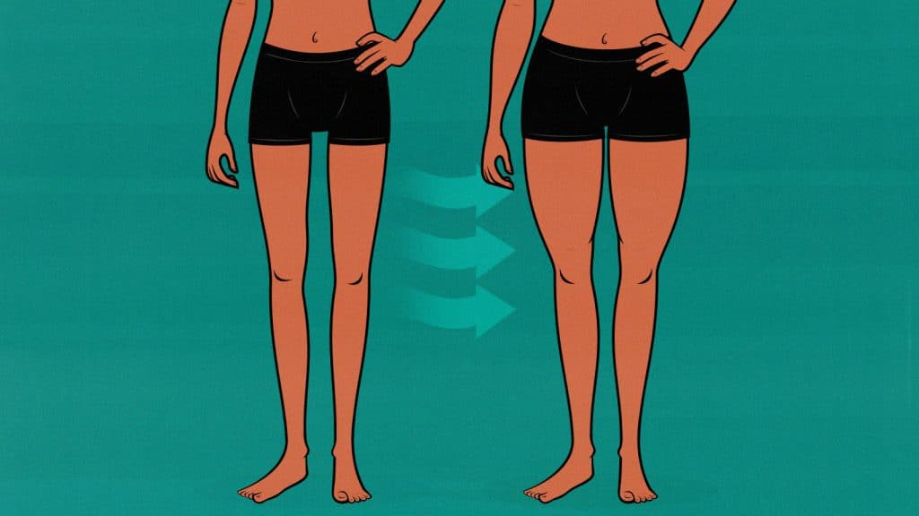 Illustration of a woman with skinny upper and lower legs making them bigger.