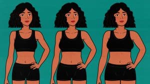 Survey spread showing three women with different waist sizes.