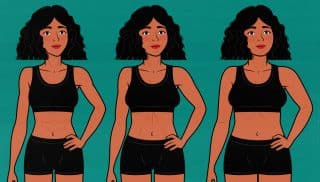 Survey spread showing three women with different waist sizes.
